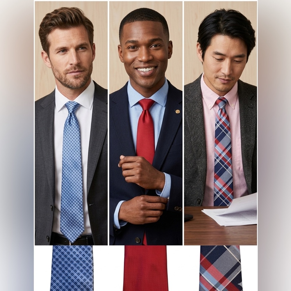 Set of Three Ties - Blue, Red, and Plaid Tie